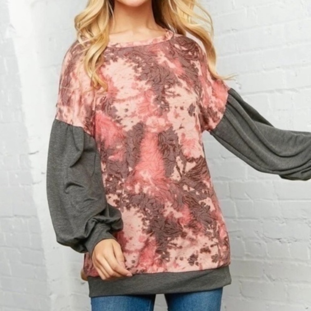 NEW DESIGN PRINT BUBBLE SLEEVE BLOUSE